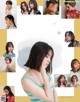 A magazine with a bunch of pictures of a woman with short hair.